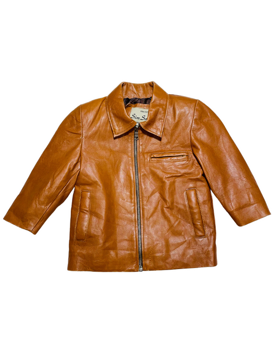 BROWN GENUINE LEATHER JACKET BABY (ARMPIT-ARMPIT 12” TOP-BOTTOM 18”)