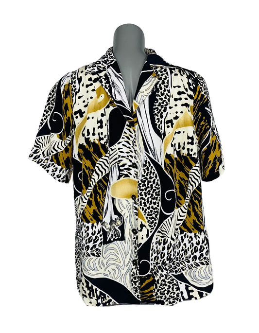 WHITE AND BLACK MULTI COLOURED BLOUSE XL