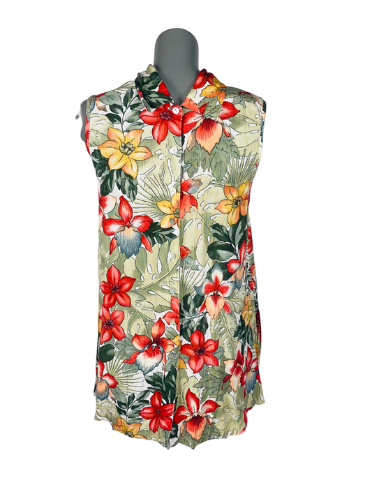 SLEEVELESS FLOWER PATTERN BLOUSE LARGE