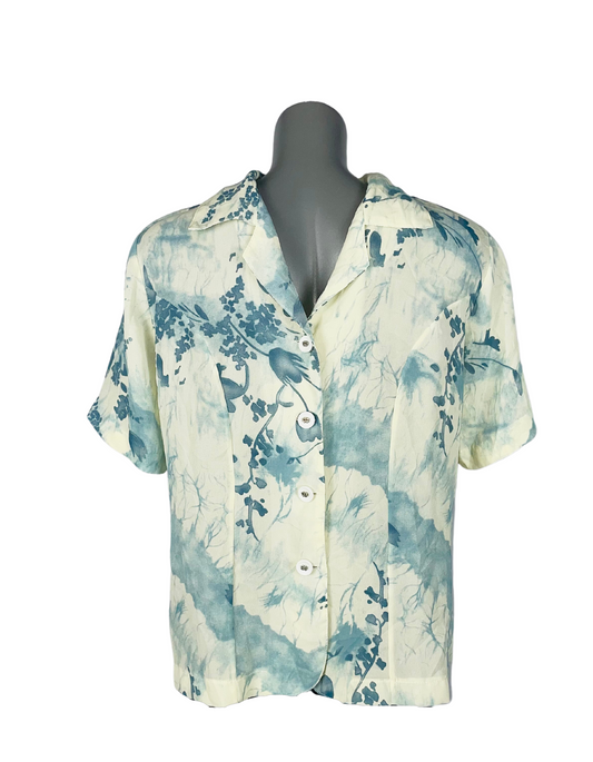 BLUE FLOWER PATTERN BLOUSE XL