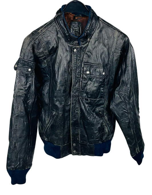 BLACK GENUINE LEATHER JACKET ECHT LEDER LARGE