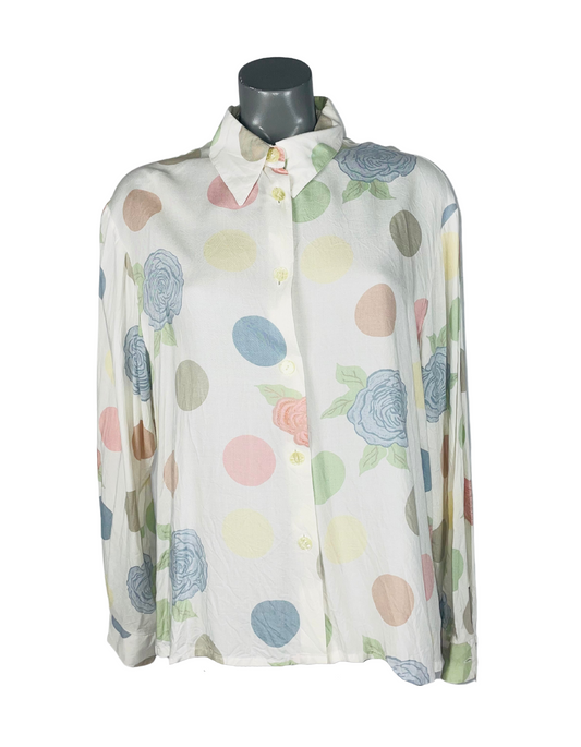 WHITE POLKA DOT BLOUSE LARGE