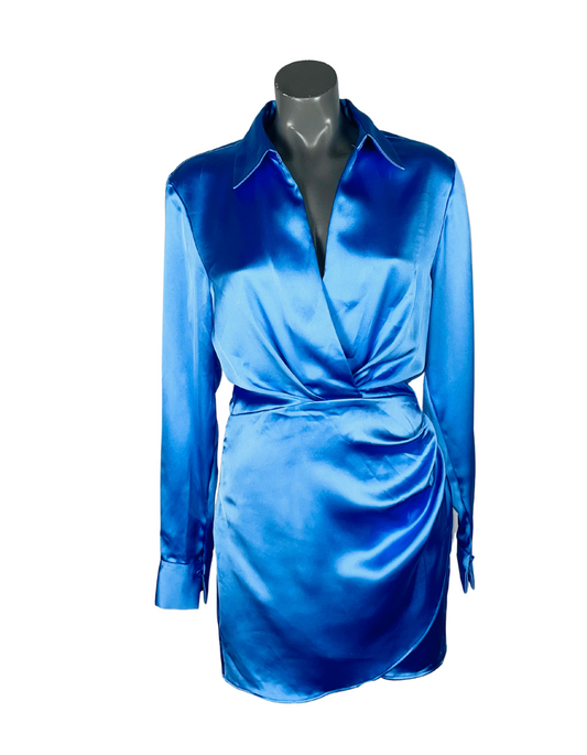 BLUE ZARA SATIN DRESS SMALL