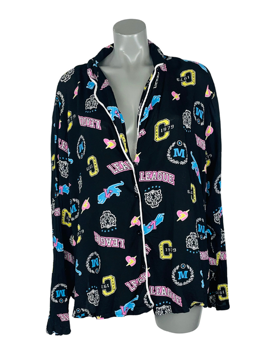 BLACK ASOS FUNKY PATTERNS BLOUSE SIZE 22
