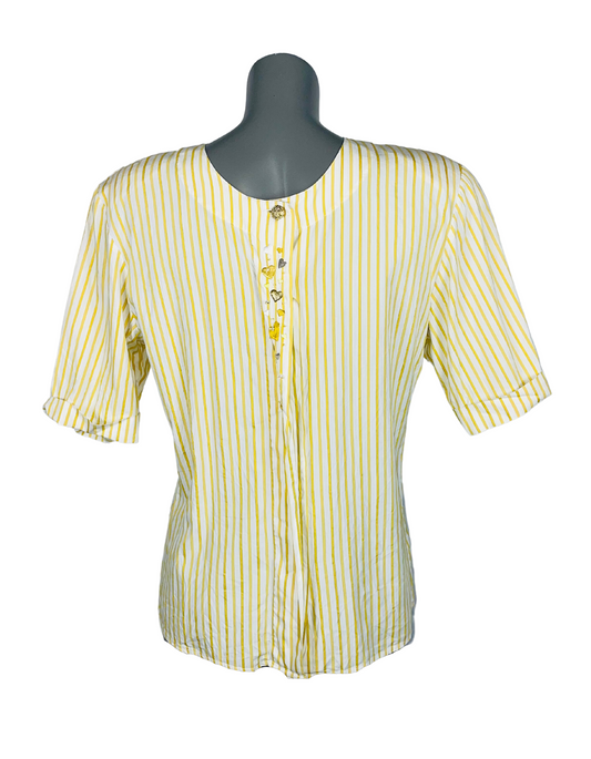 YELLOW AND WHITE MICHAEL AND BORIS STRIPE BLOUSE SMALL