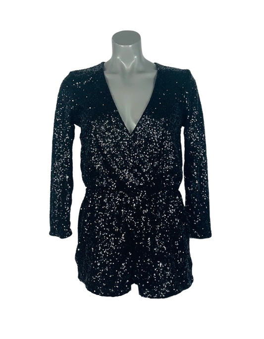 BLACK SEQUIN DESIGN PLAYSUIT SIZE 8