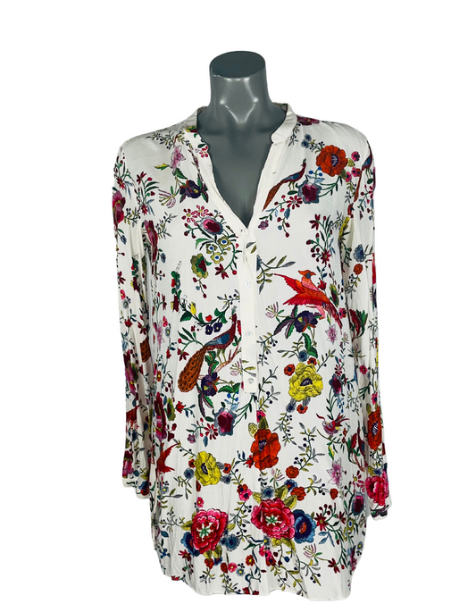 WHITE ZARA FLOWER PATTERN BLOUSE SMALL