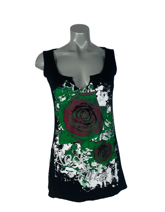 BLACK MESH FLOWER PRINT VEST SIZE 12