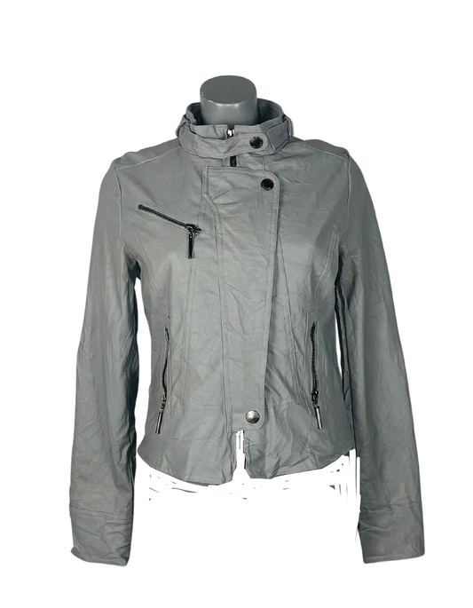 GREY LEATHER JACKET OUTERWEAR MEDIUM