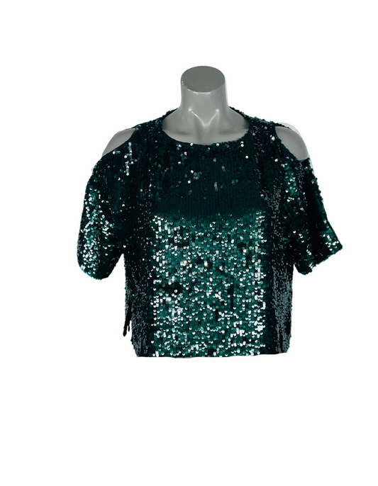 GREEN SEQUIN TOP PETITE SIZE 4