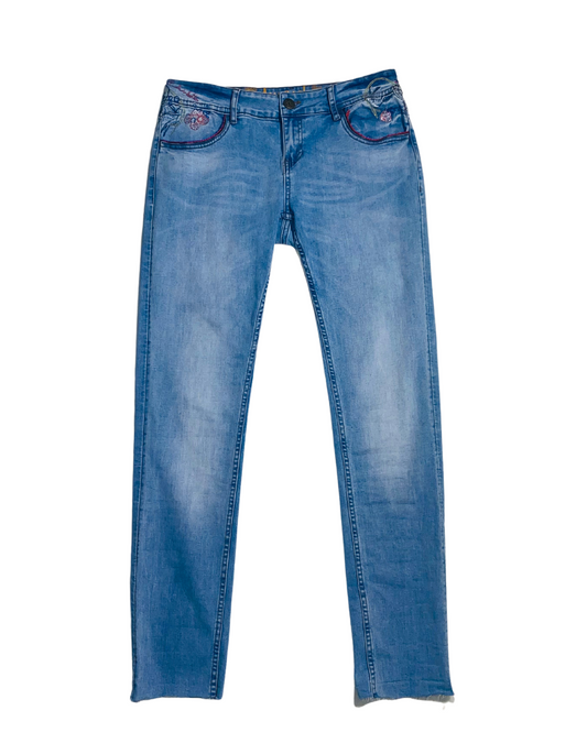 DESIGUAL BLUE FLOWER PRINT DENIM JEANS