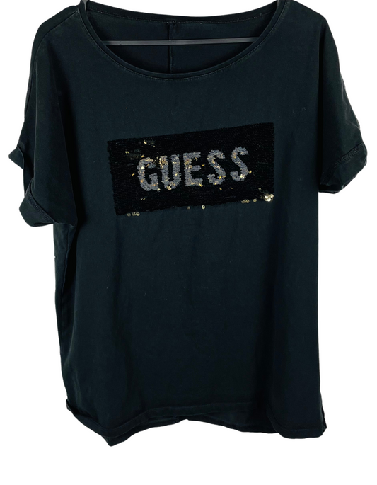 BLACK SEQUIN GUESS T-SHIRT MEDIUM