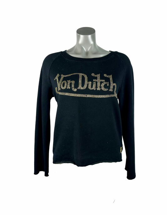 VON DUTCH SEQUIN DETAIL BLACK AND GOLD JUMPER XS