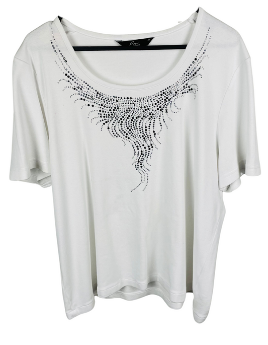 WHITE SEQUIN BM CASUAL T-SHIRT MEDIUM