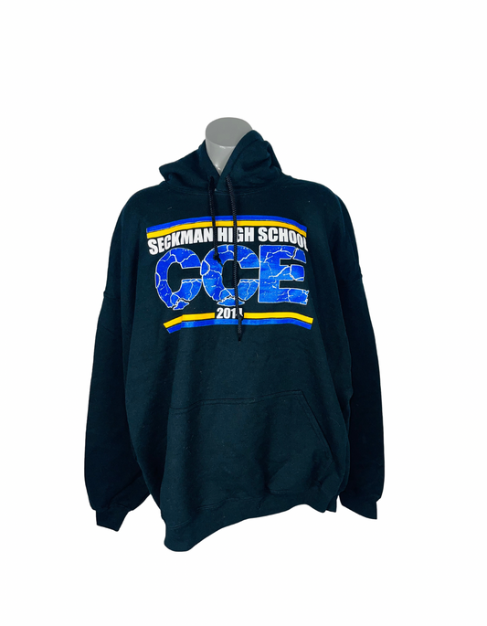 BLACK AND BLUE LOGO HOODIE SIZE 2XL