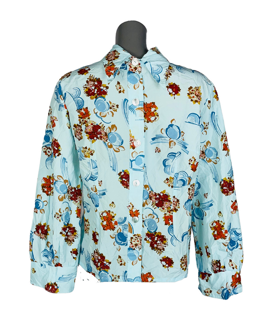 BLUE FLOWER PATTERN BLOUSE XL
