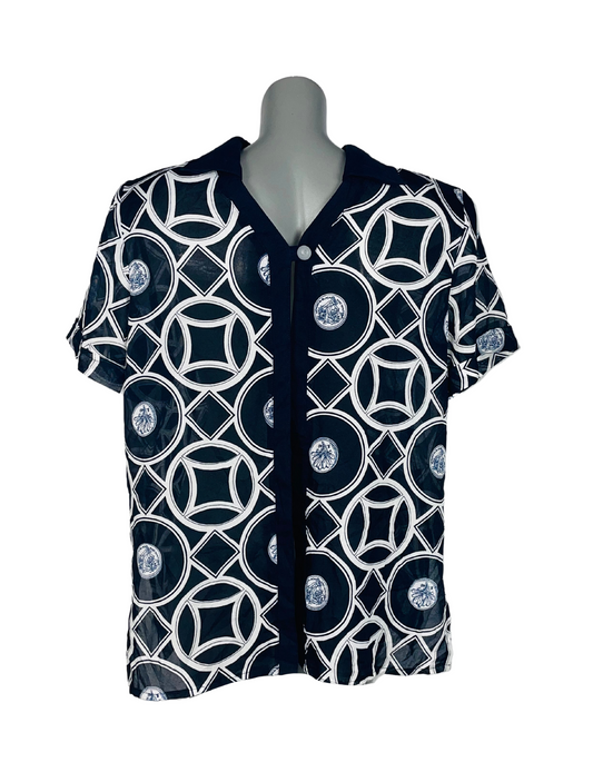 BLUE AND WHITE MESH BLOUSE LARGE