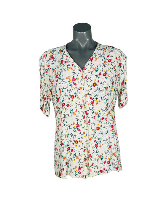 WHITE FLOWER PATTERN BLOUSE LARGE