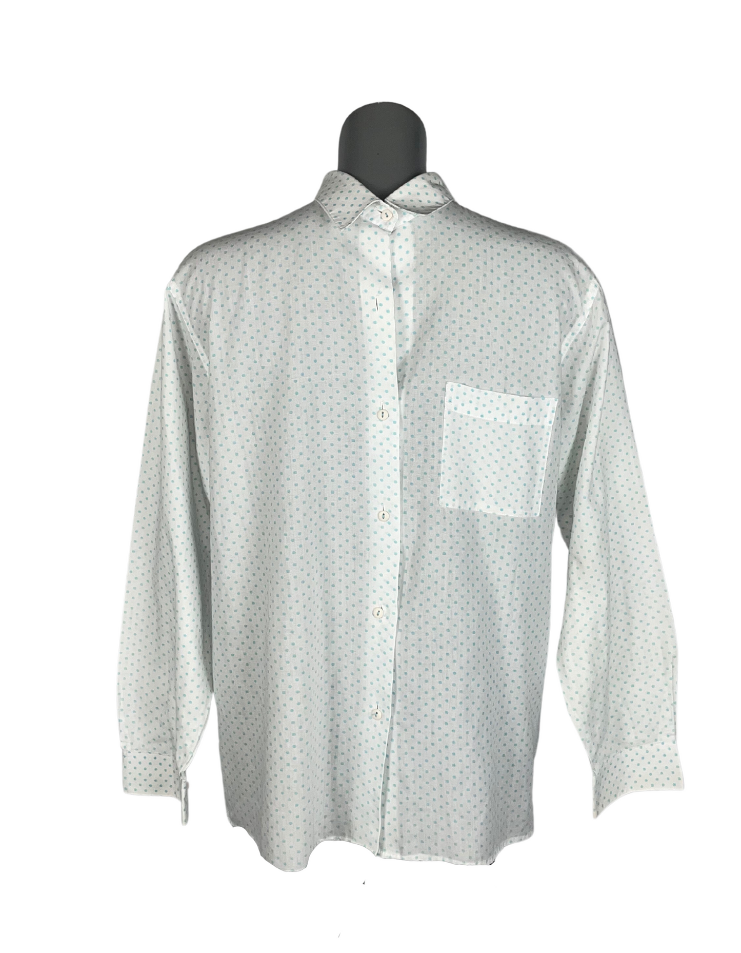 BLUE AND WHITE POLKA DOT SHIRT MEDIUM