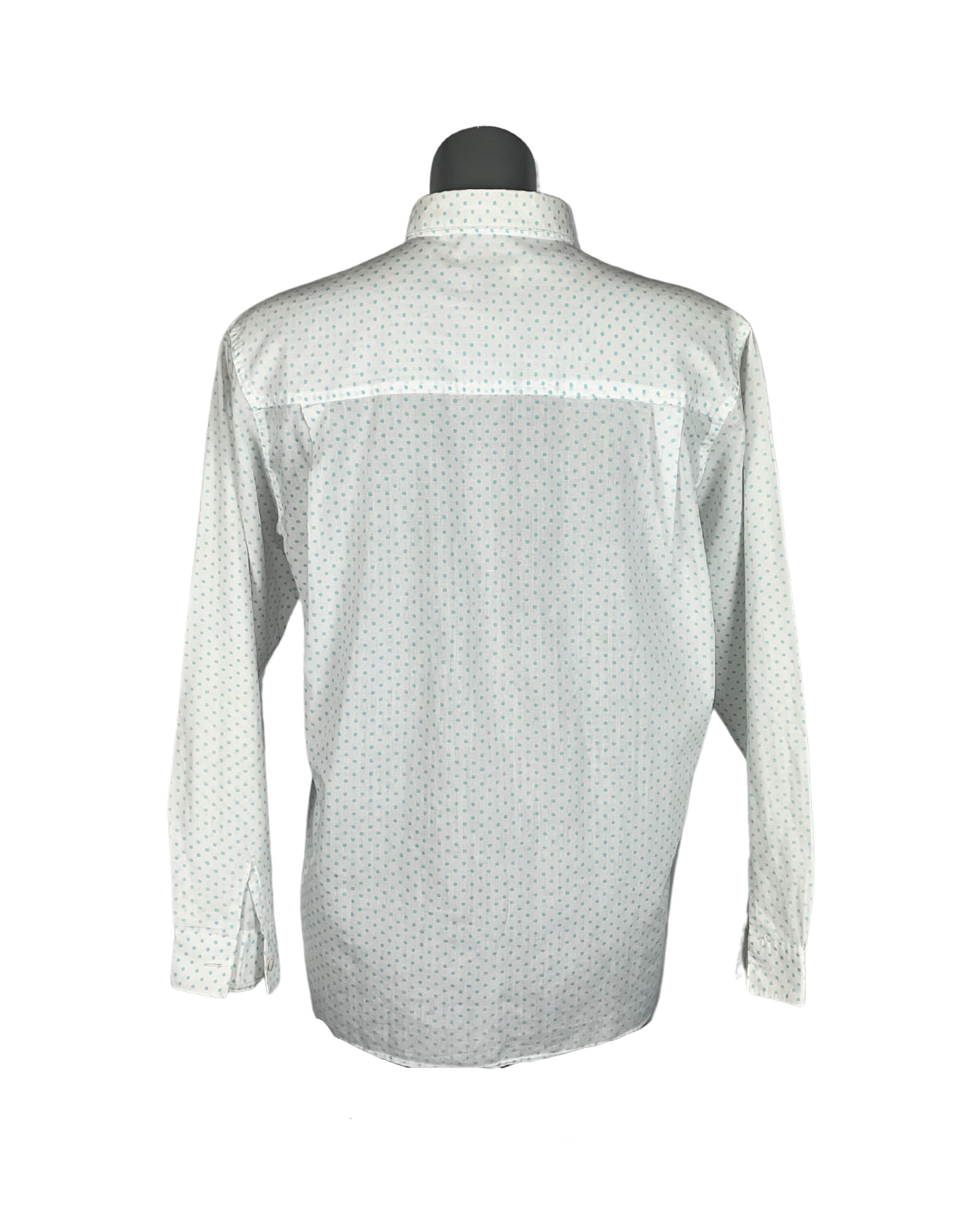 BLUE AND WHITE POLKA DOT SHIRT MEDIUM