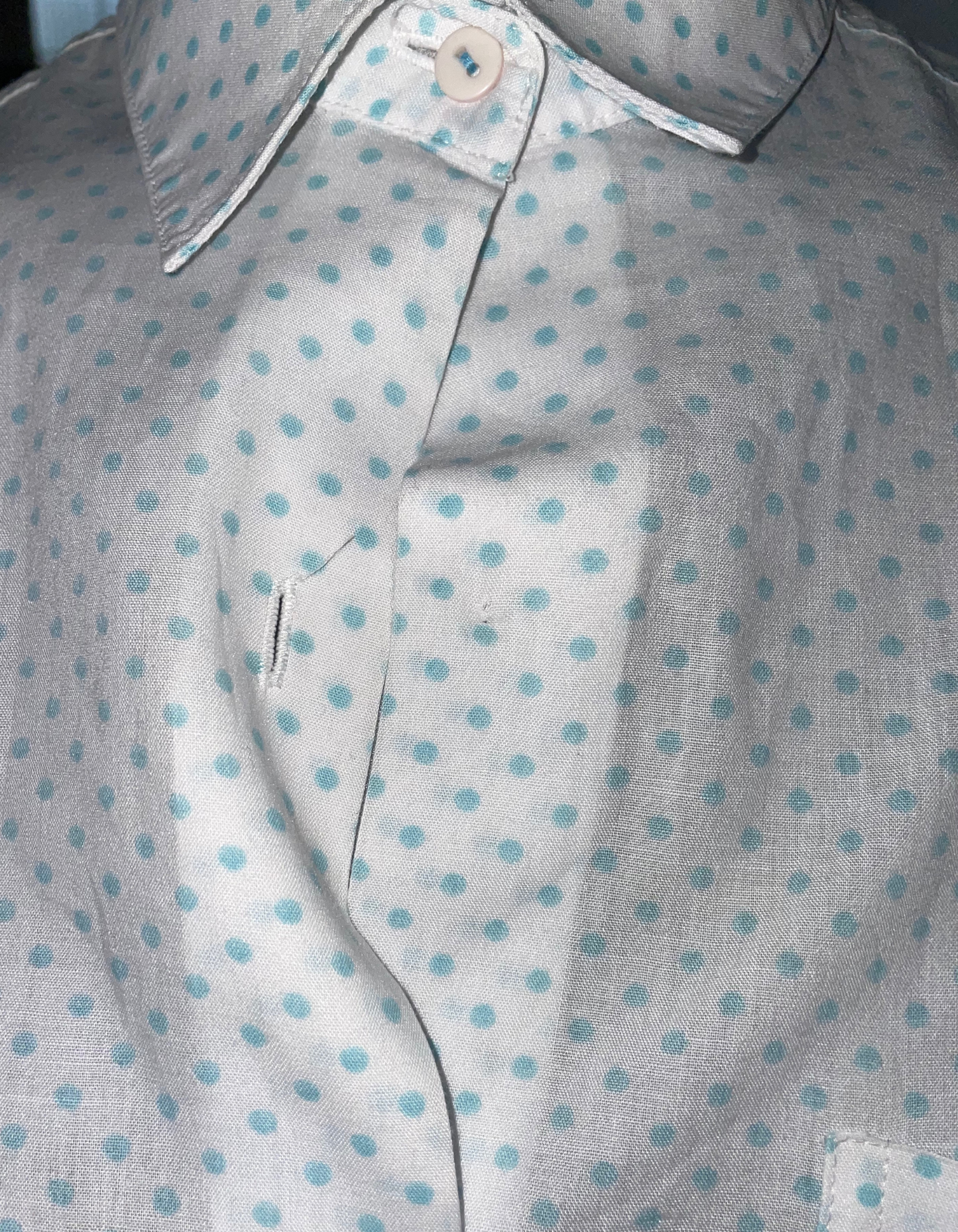 BLUE AND WHITE POLKA DOT SHIRT MEDIUM