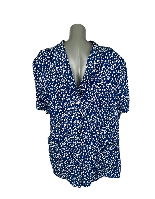 BLUE AND WHITE FLOWER PATTERN BLOUSE XXL