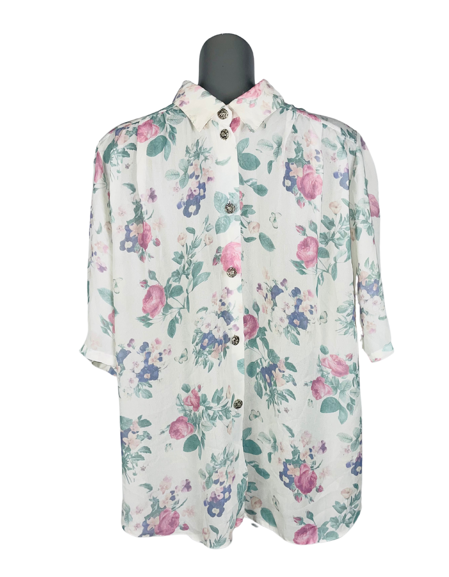 WHITE FLOWER PATTERN BLOUSE XXL