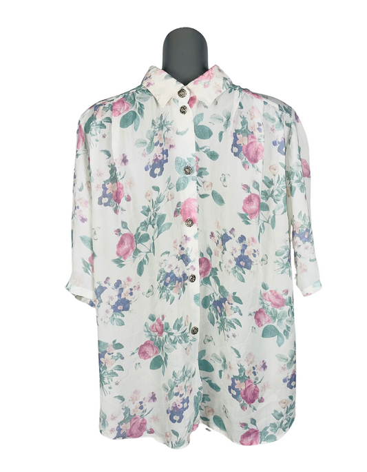 WHITE FLOWER PATTERN BLOUSE XXL