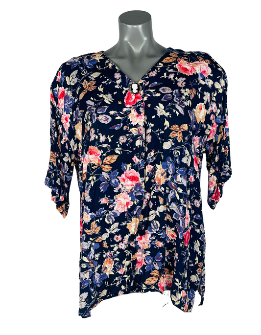 BLUE FLOWER PRINT BLOUSE LARGE