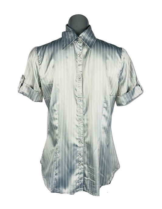 GREY AND WHITE SATIN BLOUSE LARGE