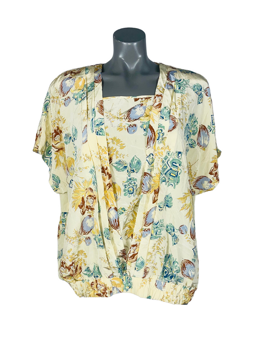 YELLOW FLOWER PATTERN BLOUSE XL