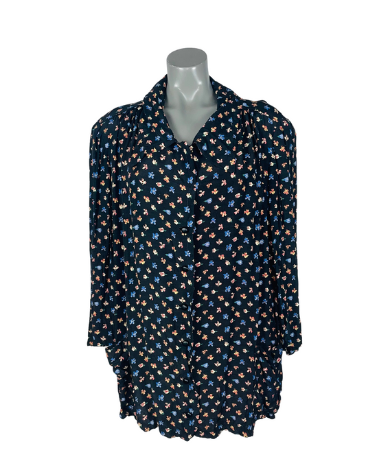 BLACK FLOWER PATTERN BLOUSE XXL