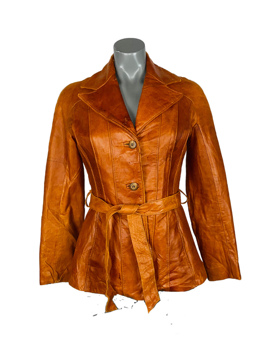 GENUINE LEATHER JACKET ORANGE SMALL