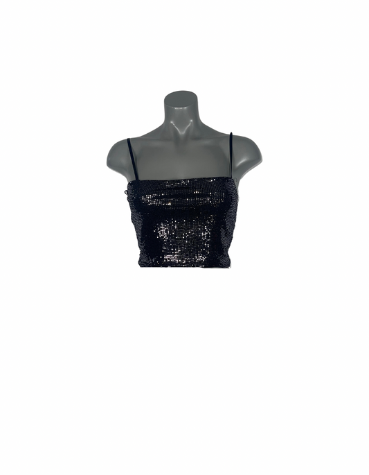 BLACK STRAPPY SPARKLY CROP TOP SIZE 10