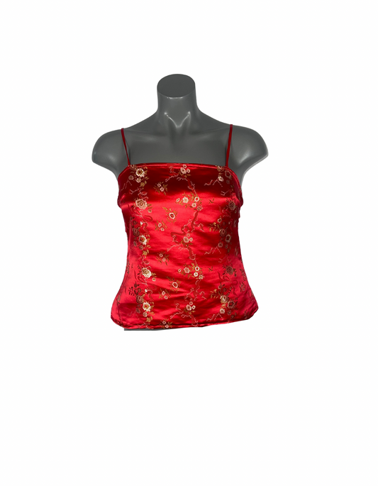 PARISIAN RED PATTERN SILK TOP SIZE UK 10