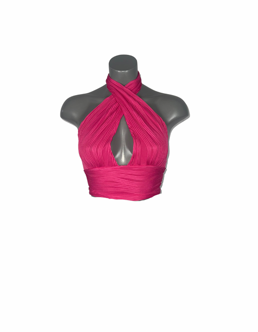 PINK HALTERNECK CROP TOP SIZE S
