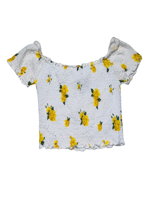 NEW LOOK WHITE AND YELLOW FLOWER PATTERN TOP SIZE 8