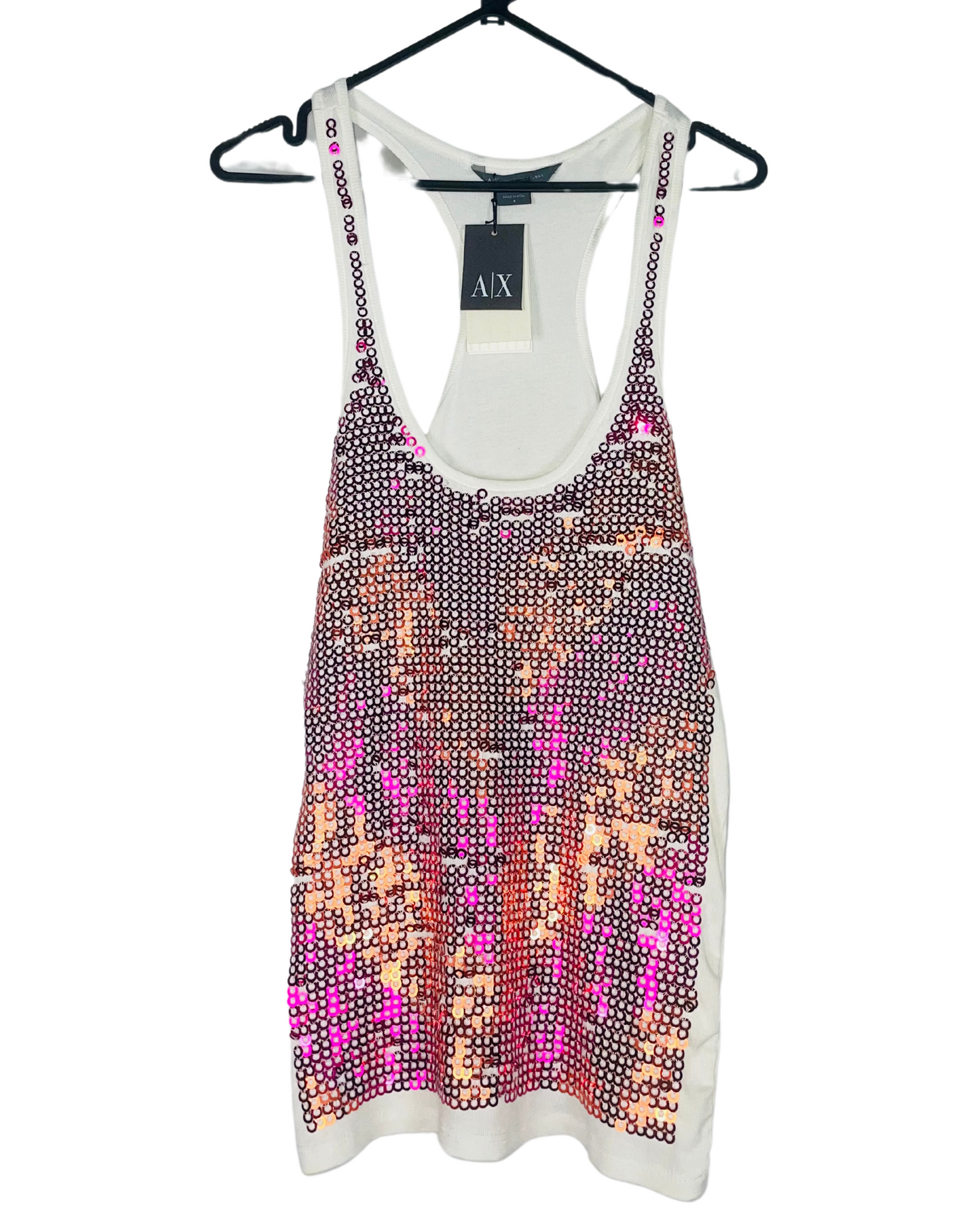 WHITE SEQUIN VEST TOP ARMANI SMALL