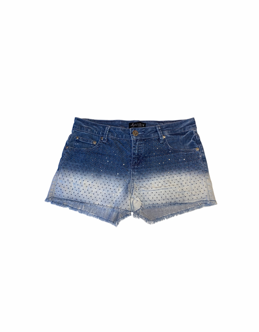 BLUE AND WHITE SEQUIN PATTERN LIPSY LONDON DENIM SHORTS SIZE 10