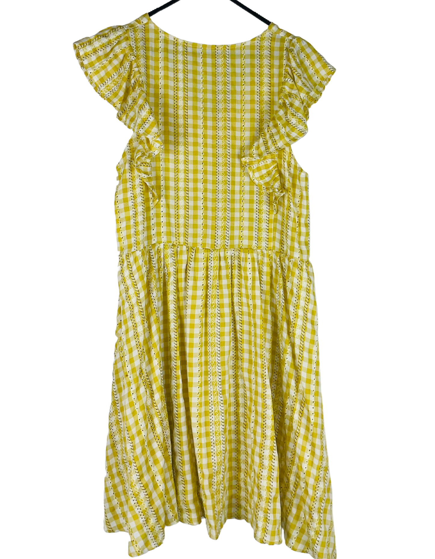YELLOW CHECKERED PRINT DRESS S/M