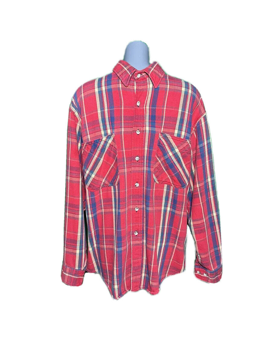 ST JOHNS BAY MENS LONG SLEEVE CHECK FLANNEL SHIRT RED SIZE UK L