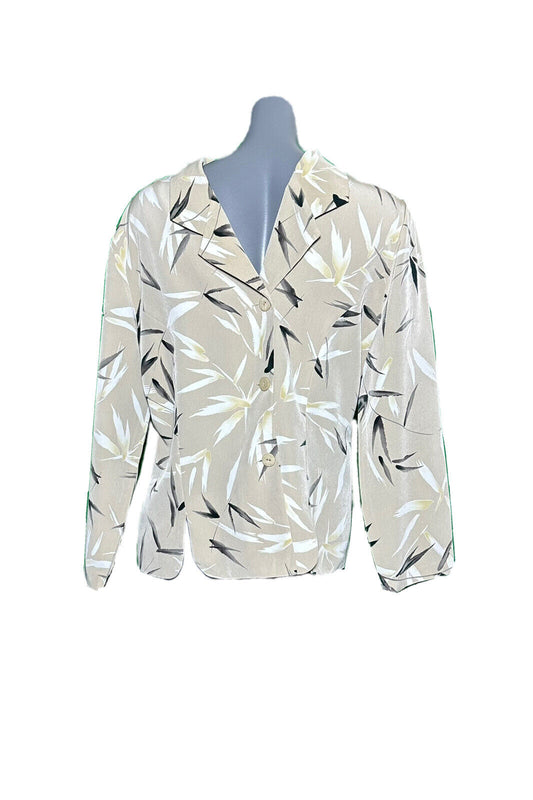 FLORAL PRINT LONG SLEEVE BEIGE VINTAGE BLOUSE SHIRT SIZE 20