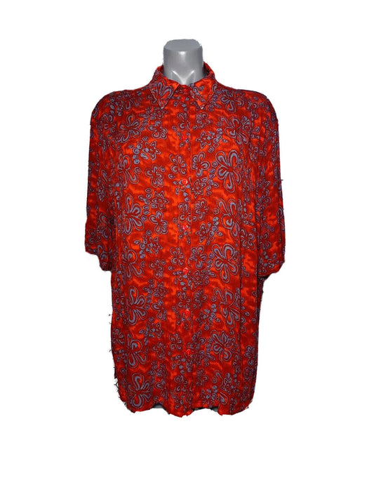 FLORAL RED PRINT VINTAGE SHIRT/ BLOUSE SIZE XL