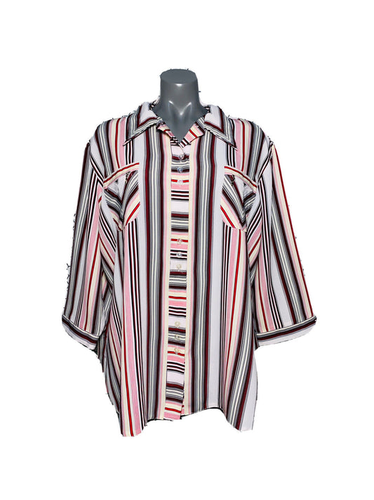 LOVELY DOMITEX STRIPED PATTERN PRINT VINTAGE WOMANS BLOUSE XXXL
