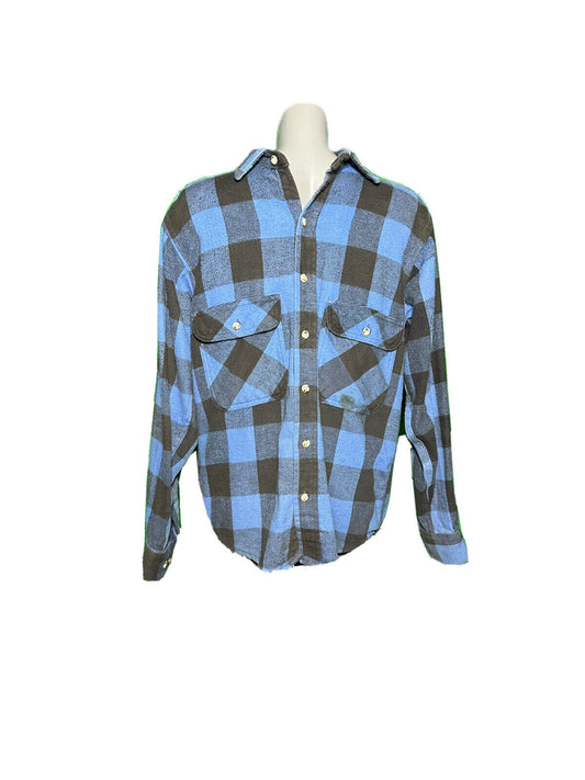 FIVE BROTHER MENS LONG SLEEVE CHECK FLANNEL SHIRT BLUE SIZE UK M