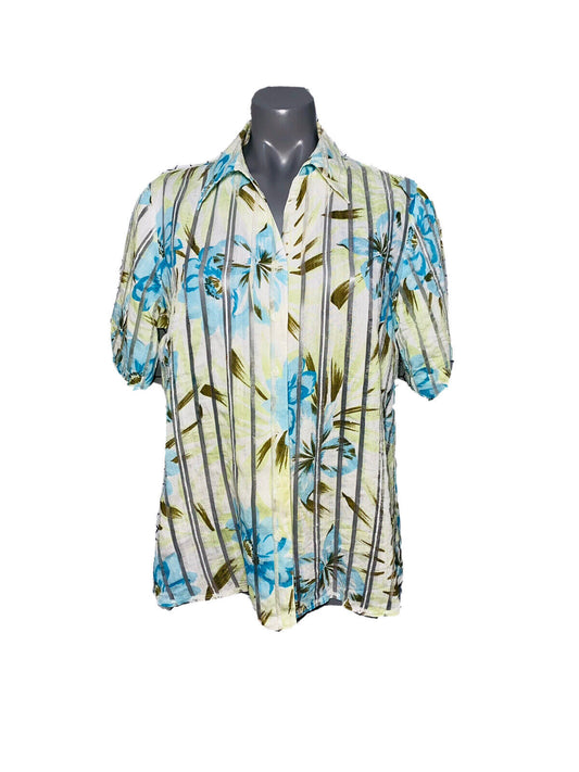 STUNNING GREENFIELD FLORAL SHEER VINTAGE WOMANS BLOUSE SIZE 14 UK