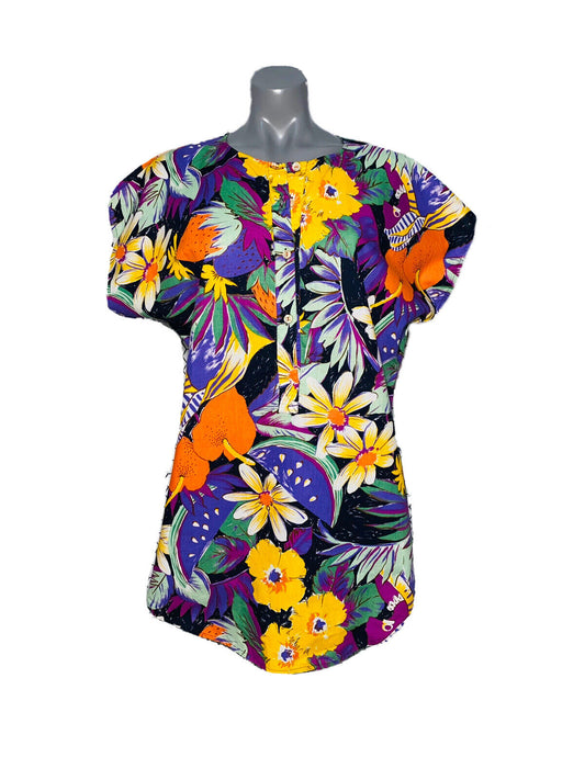 STUNNING ECAM ITALIAN FLORAL PATTERN PRINT VINTAGE WOMANS BLOUSE UK 16