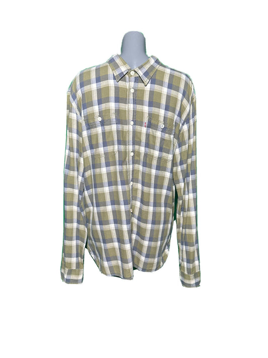 LEVI’S MENS LONG SLEEVE CHECK FLANNEL SHIRT GREEN SIZE UK XXL