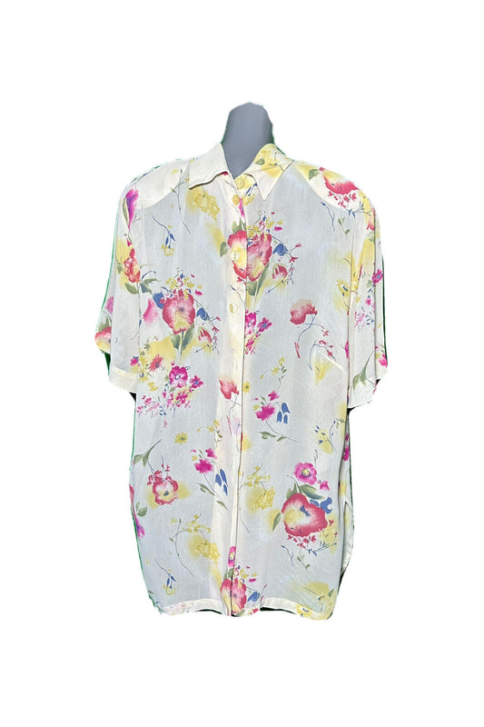 SHEER FLORAL PRINT YELLOW VINTAGE BLOUSE SHIRT SIZE 22