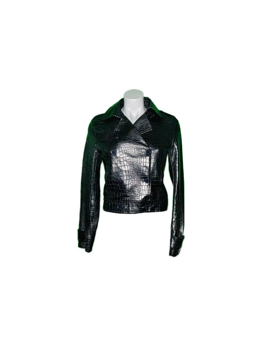MORGAN DE TOI SNAKE SKIN BLACK LEATHER JACLET SIZE 12